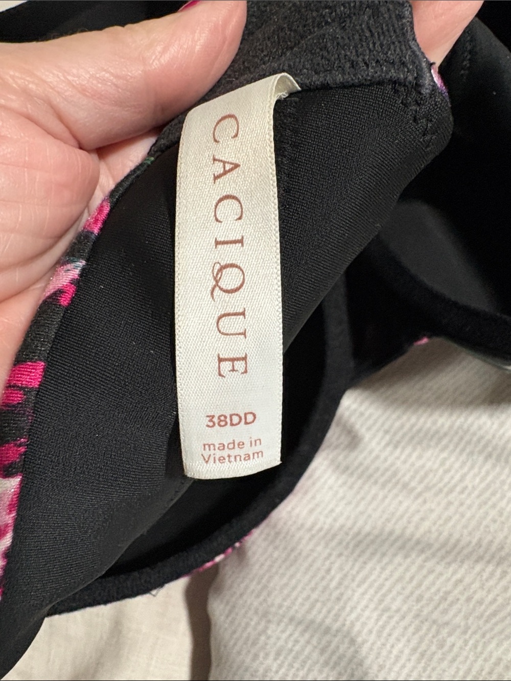 Cacique Black Floral Padded Bra with Pink & Green Accents - Picture 4 of 6